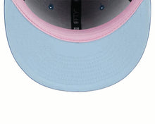 Load image into Gallery viewer, San Diego Padres New Era MLB 9FIFTY 950 Snapback Cap Hat Dark Sky Blue Crown/Visor Pink/White Logo 1998 World Series Side Patch (Color Pack)