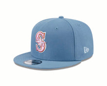Load image into Gallery viewer, Seattle Mariners New Era MLB 9FIFTY 950 Snapback Cap Hat Dark Sky Blue Crown/Visor Pink Logo 2001 All-Star Game Side Patch (Color Pack)