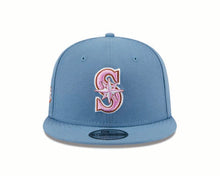 Load image into Gallery viewer, Seattle Mariners New Era MLB 9FIFTY 950 Snapback Cap Hat Dark Sky Blue Crown/Visor Pink Logo 2001 All-Star Game Side Patch (Color Pack)