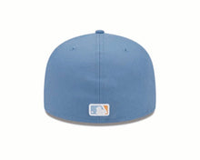 Load image into Gallery viewer, (Youth) San Diego Padres New Era MLB 59FIFTY 5950 Kid Fitted Cap Hat Sky Blue Crown/Visor Pink/White Logo 1998 World Series Side Patch (Color Pack)