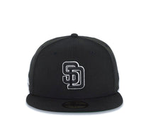 Load image into Gallery viewer, San Diego Padres New Era MLB 59FIFTY 5950 Fitted Cap Hat Black Crown/Visor Black/White Logo Batterman Batty Side Patch Green UV