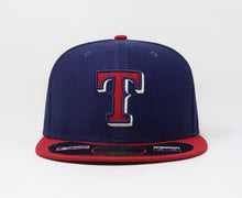 Load image into Gallery viewer, Texas Rangers New Era 59FIFTY 5950 Fitted Diamond Era Cap Hat Royal Blue Crown Red Visor Red/White Logo