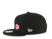 Load image into Gallery viewer, Los Angeles Dodgers New Era MLB 59FIFTY 5950 Fitted Cap Hat Black Crown/Visor White Logo With Pink Rose 60th Anniversary Side Patch Pink UV