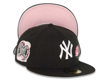 Load image into Gallery viewer, New York Yankees New Era MLB 59FIFTY 5950 Fitted Cap Hat Black Crown/Visor White Logo With Pink Rose 60th Anniversary Side Patch Pink UV