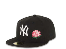 Load image into Gallery viewer, New York Yankees New Era MLB 59FIFTY 5950 Fitted Cap Hat Black Crown/Visor White Logo With Pink Rose 60th Anniversary Side Patch Pink UV