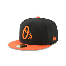 Load image into Gallery viewer, Baltimore Orioles New Era MLB 59FIFTY 5950 Fitted Cap Hat Black Crown Orange Visor Orange Logo
