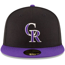 Load image into Gallery viewer, Colorado Rockies New Era MLB 59FIFTY 5950 Fitted Cap Hat Black Crown Purple Visor Purple/Silver Logo