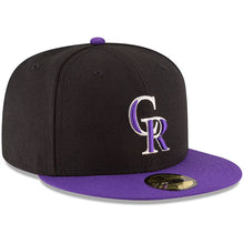 Load image into Gallery viewer, Colorado Rockies New Era MLB 59FIFTY 5950 Fitted Cap Hat Black Crown Purple Visor Purple/Silver Logo