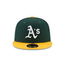 Load image into Gallery viewer, Oakland Athletics New Era MLB 59FIFTY 5950 Fitted Cap Hat Team Color Dark Green Crown Yellow Visor White Logo