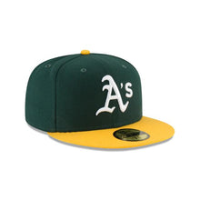 Load image into Gallery viewer, Oakland Athletics New Era MLB 59FIFTY 5950 Fitted Cap Hat Team Color Dark Green Crown Yellow Visor White Logo