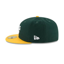 Load image into Gallery viewer, Oakland Athletics New Era MLB 59FIFTY 5950 Fitted Cap Hat Team Color Dark Green Crown Yellow Visor White Logo