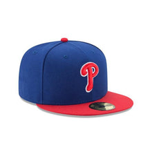 Load image into Gallery viewer, Philadelphia Phillies New Era MLB 59FIFTY 5950 Fitted Cap Hat Team Color Royal Blue Crown Red Visor Red/White Logo