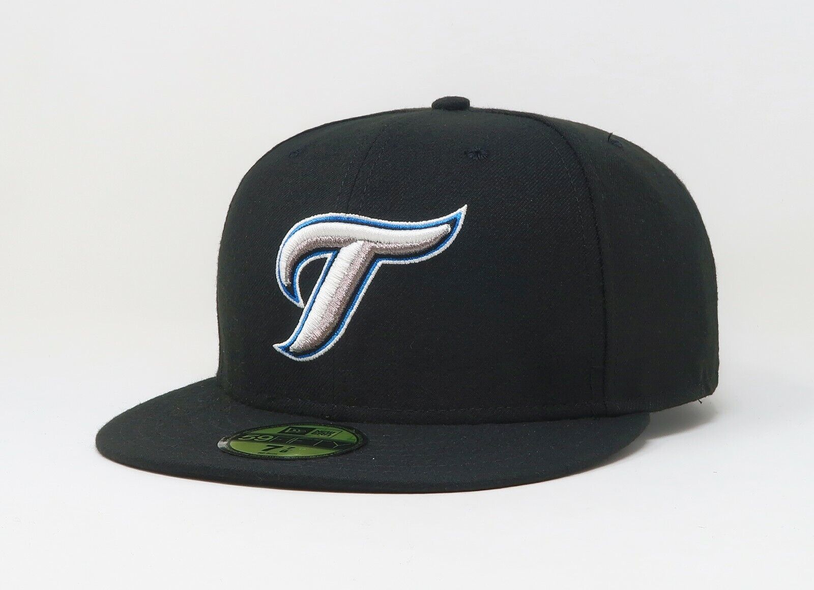 Toronto Blue Jays New Era 59FIFTY 5950 Fitted Cap Hat Black Crown/Visor Sky Blue TLogo 6 7/8