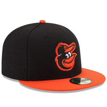 Load image into Gallery viewer, Baltimore Orioles New Era MLB 59FIFTY 5950 Fitted Cap Hat Black Crown Orange Visor Team Color “Bird” Logo