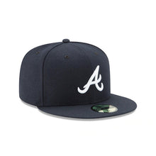 Load image into Gallery viewer, Atlanta Braves New Era MLB 59FIFTY 5950 Fitted Authentic Cap Hat Navy Crown/Visor White Logo