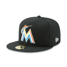 Load image into Gallery viewer, Miami Marlins New Era MLB 59FIFTY 5950 Fitted Authentic Cap Hat Black Crown/Visor Team Color Logo