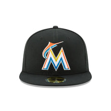 Load image into Gallery viewer, Miami Marlins New Era MLB 59FIFTY 5950 Fitted Authentic Cap Hat Black Crown/Visor Team Color Logo