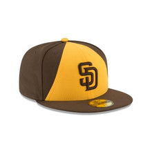 Load image into Gallery viewer, (Youth/Adult) San Diego Padres New Era MLB 59FIFTY 5950 Fitted Cap Hat Brown/Yellow Crown/Visor Brown Logo