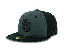 Load image into Gallery viewer, San Diego Padres New Era MLB 59FIFTY 5950 Fitted Cap Hat Dark Gray/Black Crown Black Visor Black Logo