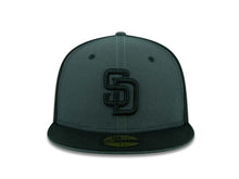 Load image into Gallery viewer, San Diego Padres New Era MLB 59FIFTY 5950 Fitted Cap Hat Dark Gray/Black Crown Black Visor Black Logo