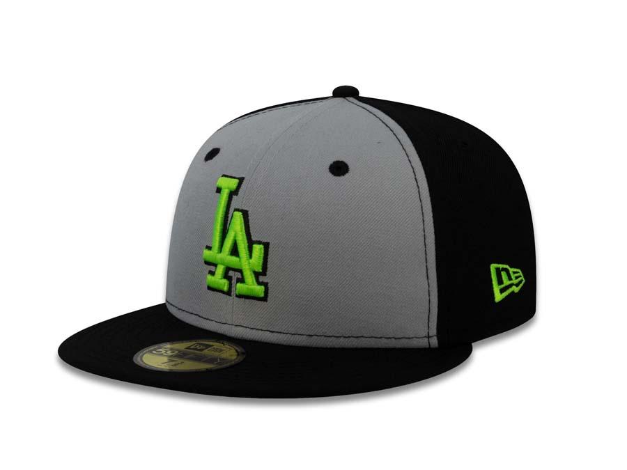 Los Angeles Dodgers New Era MLB 59FIFTY 5950 Fitted Cap Hat Gray Black Crown Black Visor Green Black Logo