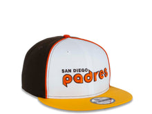 Load image into Gallery viewer, San Diego Padres New Era MLB 9FIFTY 950 Snapback Cap Hat White/Brown Crown Yellow Visor Brown/Orange "San Diego Padres"Logo Green UV