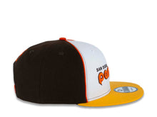 Load image into Gallery viewer, San Diego Padres New Era MLB 9FIFTY 950 Snapback Cap Hat White/Brown Crown Yellow Visor Brown/Orange "San Diego Padres"Logo Green UV