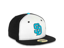 Load image into Gallery viewer, San Diego Padres New Era MLB 59FIFTY 5950 Fitted Cap Hat White/Black Crown Black Visor Light Blue/Black Logo