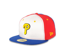 Load image into Gallery viewer, Philadelphia Phillies New Era MLB 59FIFTY 5950 Fitted Cap Hat White/Red Crown Royal Blue Visor Yellow/Black Logo (Phillipines Flag Color)
