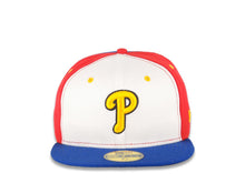 Load image into Gallery viewer, Philadelphia Phillies New Era MLB 59FIFTY 5950 Fitted Cap Hat White/Red Crown Royal Blue Visor Yellow/Black Logo (Phillipines Flag Color)