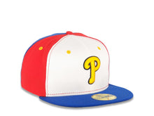 Load image into Gallery viewer, Philadelphia Phillies New Era MLB 59FIFTY 5950 Fitted Cap Hat White/Red Crown Royal Blue Visor Yellow/Black Logo (Phillipines Flag Color)