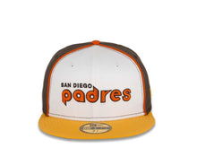 Load image into Gallery viewer, San Diego Padres New Era MLB 59Fifty 5950 Fitted Cap Hat White/Brown Crown Gold Visor Brown/Oragen Text Logo Green UV