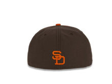 Load image into Gallery viewer, San Diego Padres New Era MLB 59Fifty 5950 Fitted Cap Hat White/Brown Crown Gold Visor Brown/Oragen Text Logo Green UV