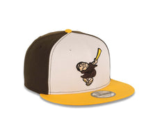Load image into Gallery viewer, San Diego Padres New Era MLB 9FIFTY 950 Snapback Cap Hat White/Brown Crown Yellow Visor Brown/Yellow Swinging Friar Logo Gray UV