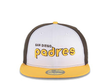 Load image into Gallery viewer, San Diego Padres New Era MLB 59FIFTY 5950 Fitted Cap Hat White/Brown Crown Yellow Visor Yellow Text Logo 40th Anniversary Side Patch