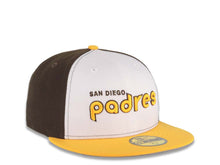 Load image into Gallery viewer, San Diego Padres New Era MLB 59FIFTY 5950 Fitted Cap Hat White/Brown Crown Yellow Visor Yellow Text Logo 40th Anniversary Side Patch
