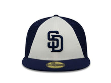 Load image into Gallery viewer, San Diego Padres New Era MLB 59FIFTY 5950 Fitted Cap Hat White/Light Navy Crown Light Navy Visor Light Navy Logo Training Camp 2019