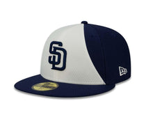 Load image into Gallery viewer, San Diego Padres New Era MLB 59FIFTY 5950 Fitted Cap Hat White/Light Navy Crown Light Navy Visor Light Navy Logo Training Camp 2019