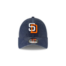 Load image into Gallery viewer, San Diego Padres New Era MLB 9FORTY 940 Adjustable Trucker Mesh Cap Hat Navy Denim/White Crown Whtie/Orange Logo
