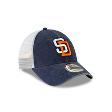 Load image into Gallery viewer, San Diego Padres New Era MLB 9FORTY 940 Adjustable Trucker Mesh Cap Hat Navy Denim/White Crown Whtie/Orange Logo
