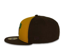 Load image into Gallery viewer, New Era MLB 59Fifty 5950 Fitted San Diego Padres Cap Hat Yellow/Brown Crown Brown/Orange Logo with Palm Tree Friar Side Path Pink UV