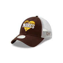 Load image into Gallery viewer, San Diego Padres New Era MLB 9TWENTY 920 Mesh Trucker Adjustable Cap Hat Brown/White Crown Brown Visor Team Color Text Sun/Heart Logo