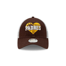 Load image into Gallery viewer, San Diego Padres New Era MLB 9TWENTY 920 Mesh Trucker Adjustable Cap Hat Brown/White Crown Brown Visor Team Color Text Sun/Heart Logo