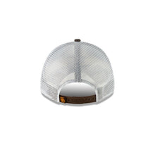 Load image into Gallery viewer, San Diego Padres New Era MLB 9FORTY 940 Mesh Trucker Adjustable Cap Hat Dark Brown/White Crown Dark Brown Visor Yellow/Orange Retro Logo