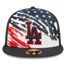 Load image into Gallery viewer, Los Angeles Dodgers New Era MLB 59FIFTY 5950 Fitted Cap Hat White/Navy Crown Navy Visor Navy/Red Logo (2022 4th of July)