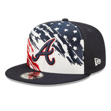 Load image into Gallery viewer, Atlanta Braves New Era MLB 9FIFTY 950 Snapback Cap Hat White/Navy Crown Navy Visor Navy/Red Logo (2022 4th of July)