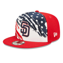 Load image into Gallery viewer, San Diego Padres New Era MLB 9FIFTY 950 Snapback Cap Hat White/Red Crown Red Visor Navy/Red Logo (2022 4th of July)