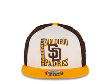 Load image into Gallery viewer, San Diego Padres New Era MLB 9FIFTY 950 Snapback Cap Hat White/Dark Brown Crown Yellow Visor Team Color Text Logo (Retro Sport)