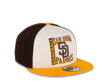 Load image into Gallery viewer, San Diego Padres New Era MLB 9FIFTY 950 Snapback Cap Hat White/Dark Brown Crown Yellow Visor Team Color Text Logo (Retro Sport)