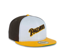 Load image into Gallery viewer, San Diego Padres New Era MLB 59FIFTY 5950 Fitted Cap Hat White/Brown Crown Yellow Visor Brown/Yellow Script Logo Green UV
